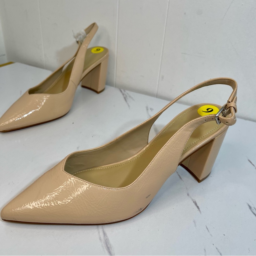 Marc Fisher Women's Catling Pump Creamy Tan Sling  Faux Patent Leather Size 9M